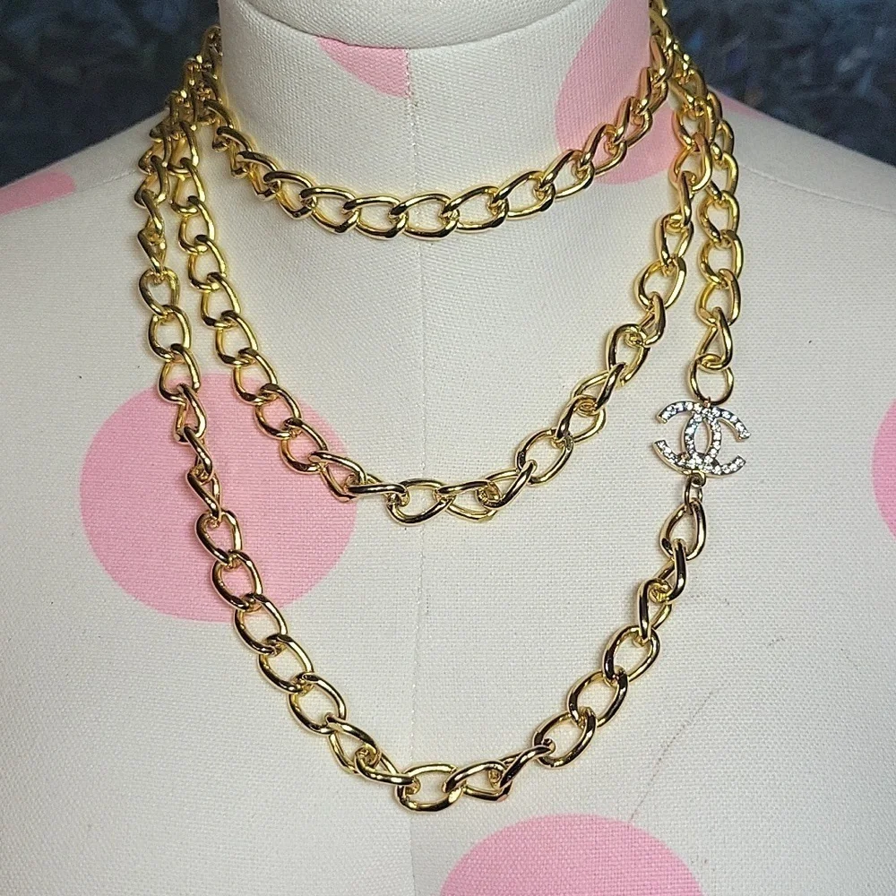 Chanel Vintage Gold Chain Extra Long Rhinestone CC Layering Necklace 03S - Picture 1 of 12